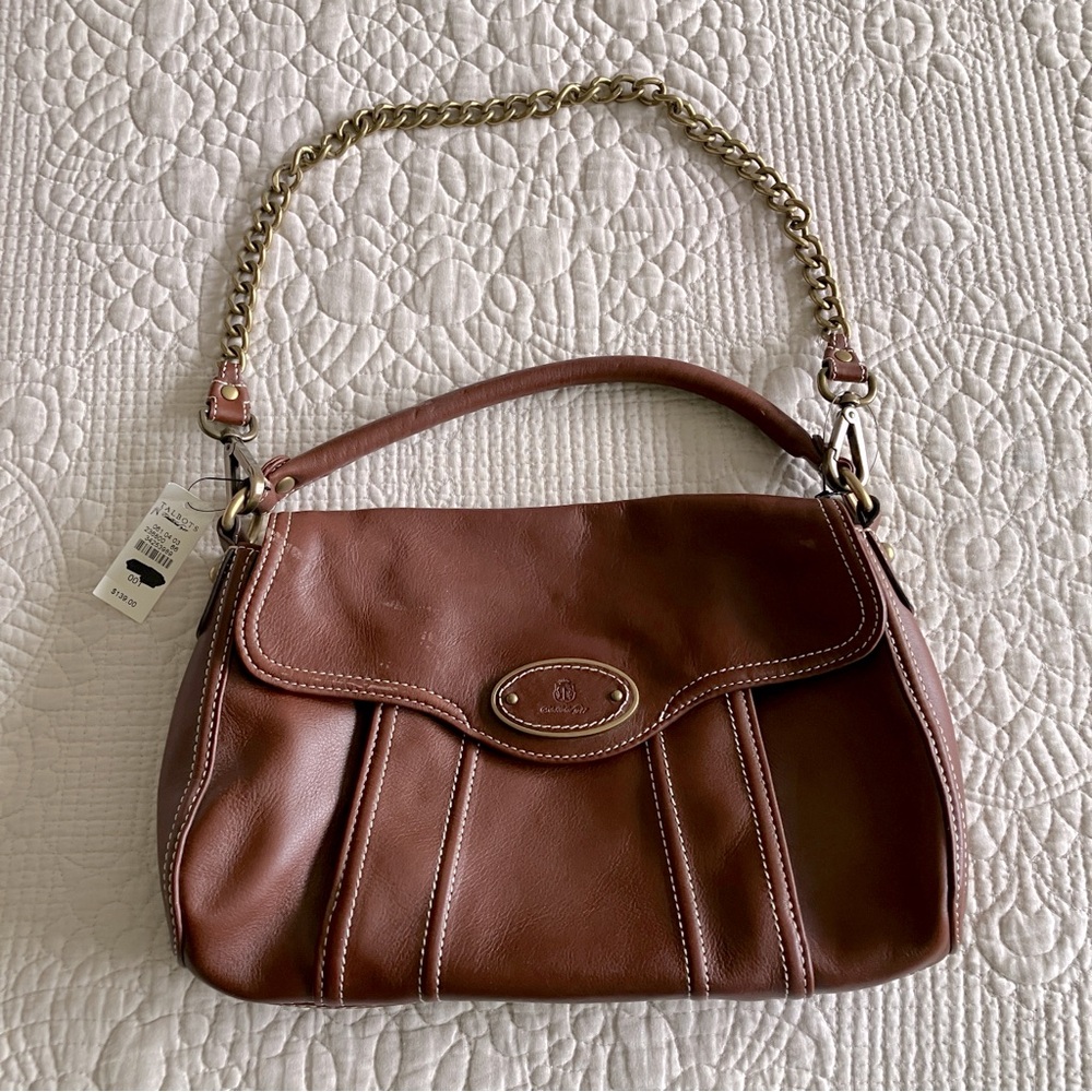 NWT Talbots brown leather shoulder bag w/magnetic closure & chain option - Picture 4 of 16